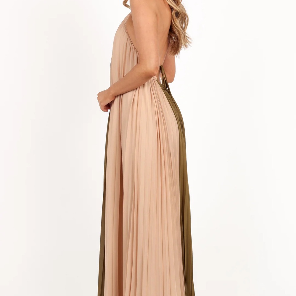 Elegant Beige and Olive Maxi Dress